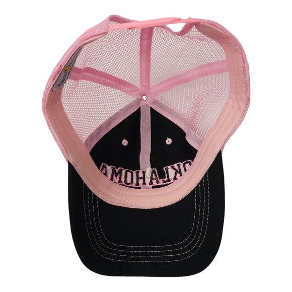 Real Time Oklahoma Mesh Snapback Cap Trucker Baseball Hat Pink Black Embroidered - Picture 5 of 13